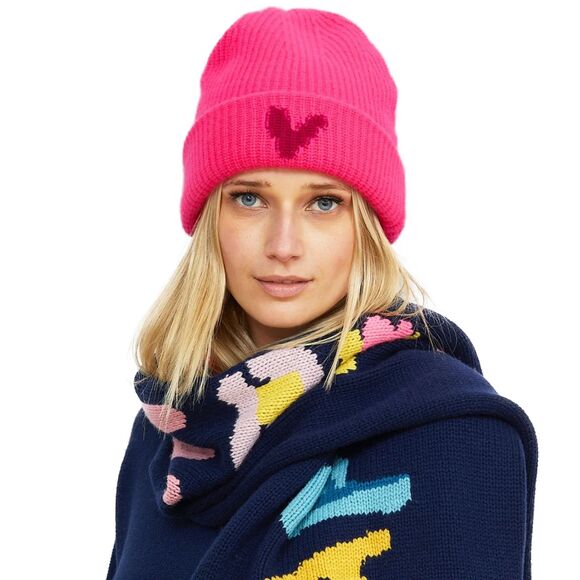 KERRI ROSENTHAL Hat Womens Neon Pink Beanie Hidden Heart 100% Cashmere $178 - Picture 1 of 7